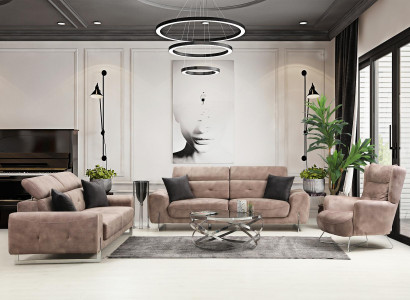Sofagarnitur Set Dreisitzer Sofas Wohnzimmer Sessel Modern Design Textil